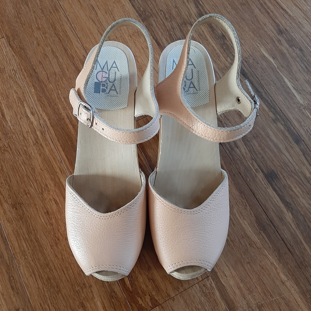 Macuba Women's Peach Leather Slingback Mules